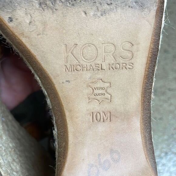 KORS Cognac Leather Jute Wrapped Platform Wedge Sandals 10 - Picture 10 of 11
